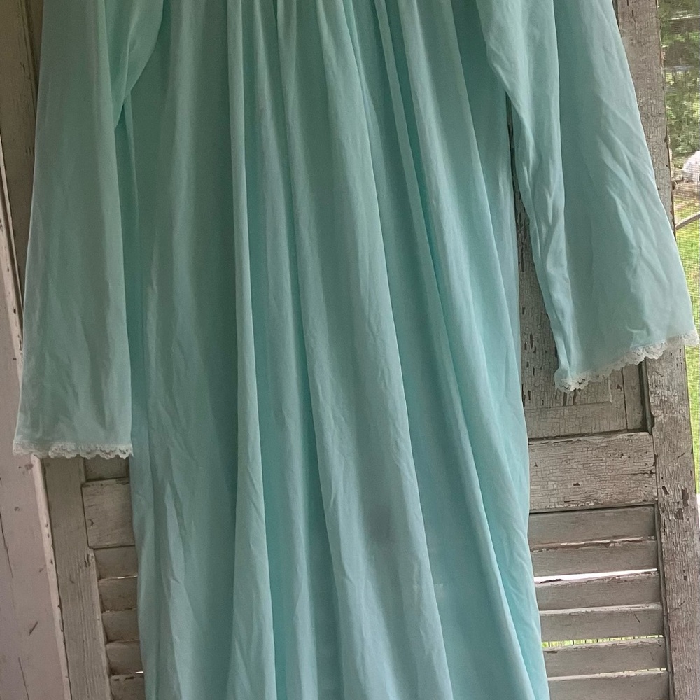 Light Aqua Vintage Nightgown with Lace Trim